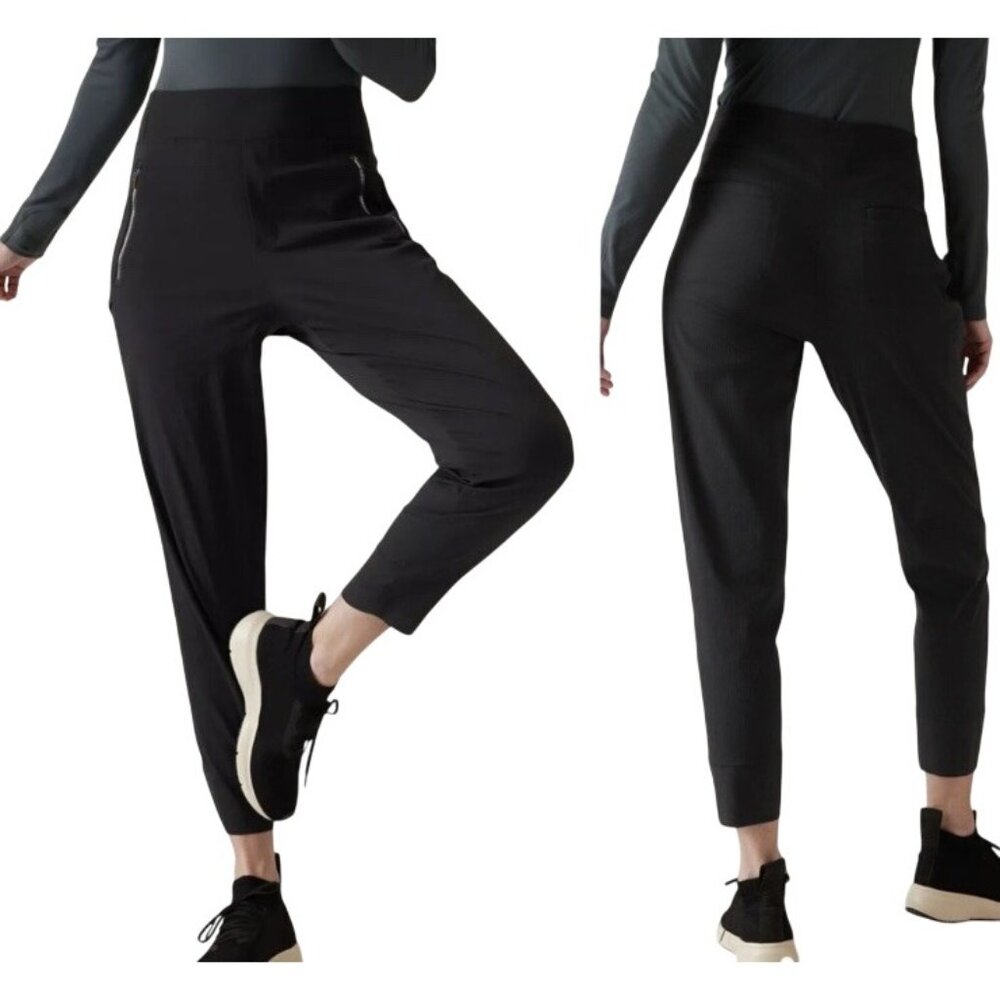 Athleta Women's Pants Sz 6 Black Trekkie North Jogger Zip Pockets Tapered Leg